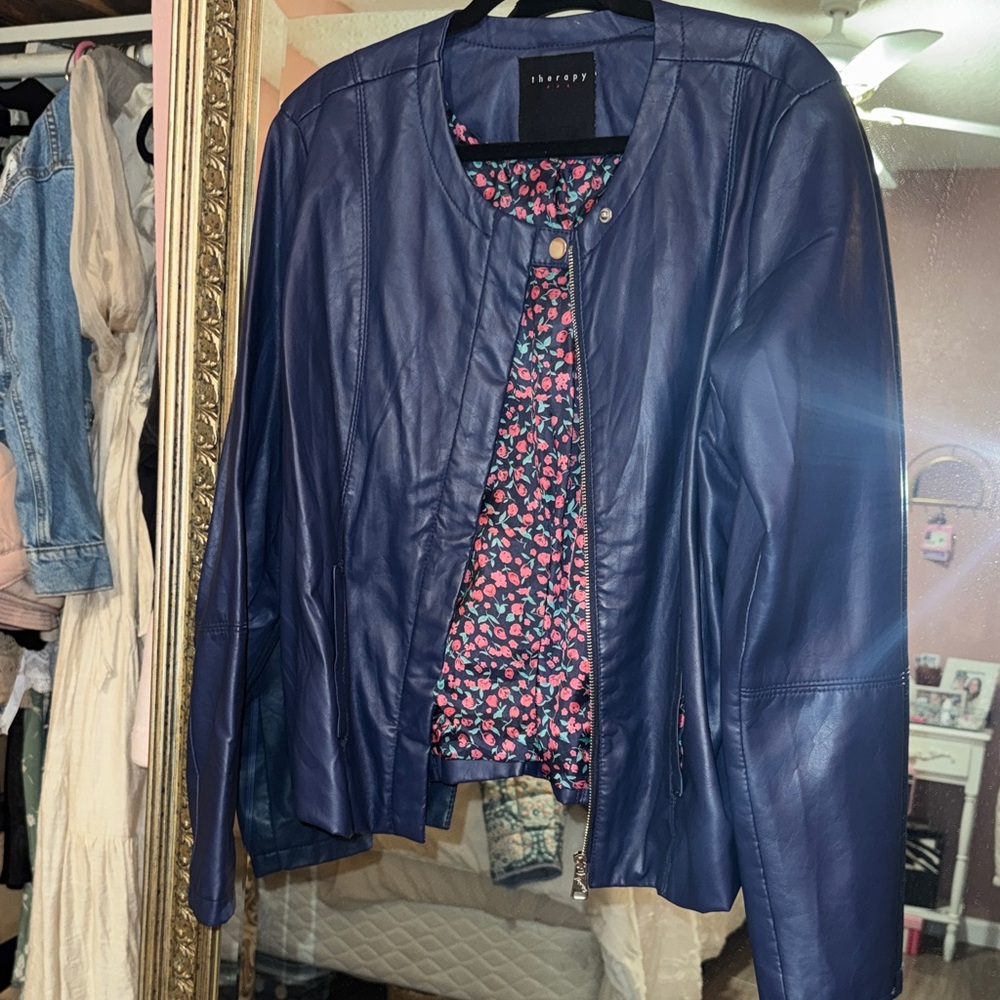 Therapy Navy Leather Jacket for Women